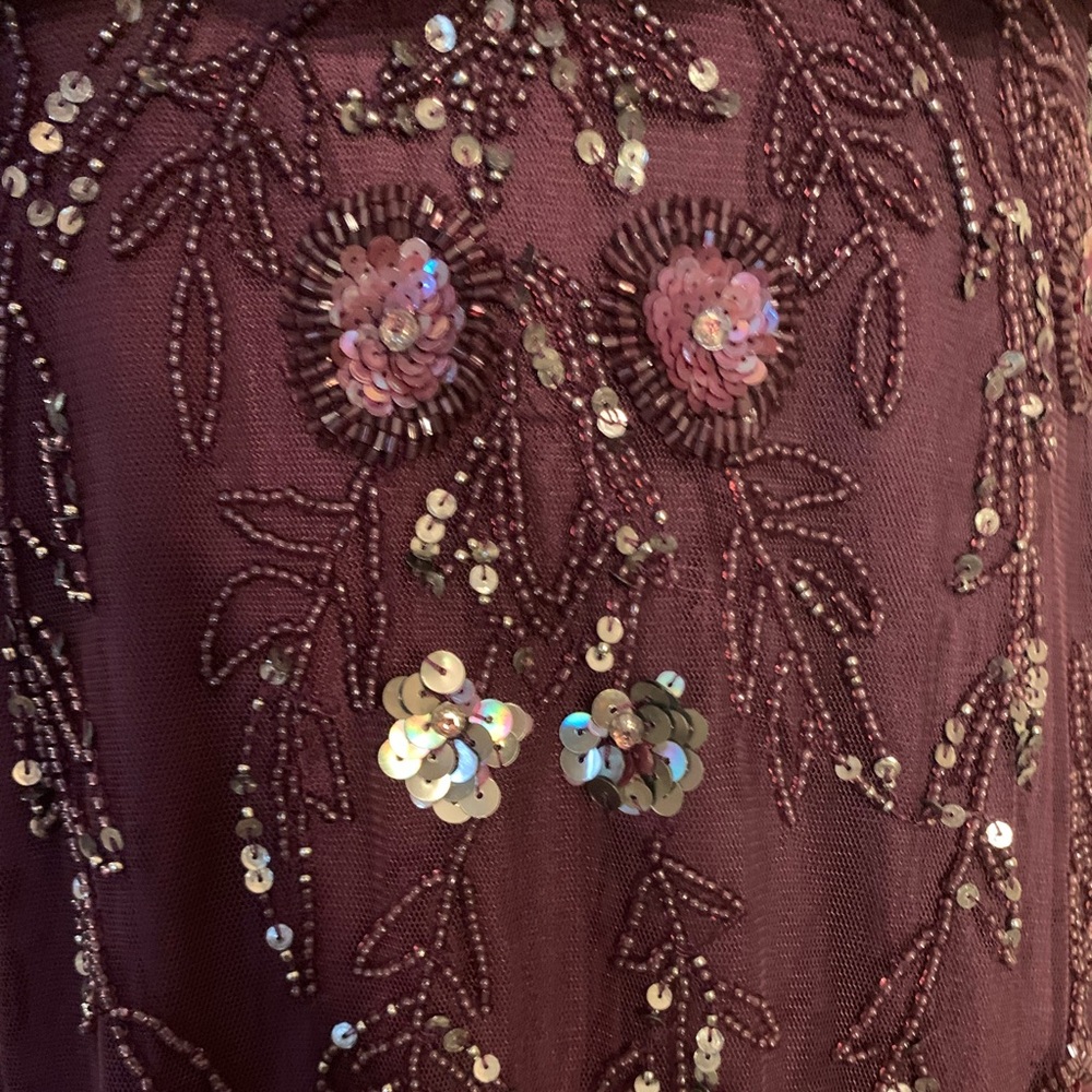 Adrianna Papell Plum Beaded Spaghetti-Strap Maxi Dress - Picture 5 of 10